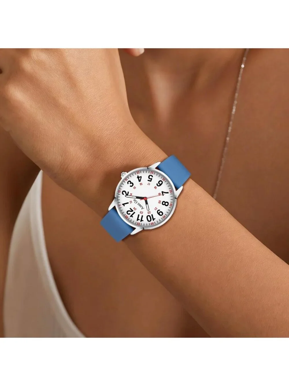 Women's Navy Silicone Strap Minimalist Waterproof Analog Fashion Wrist Watch_6
